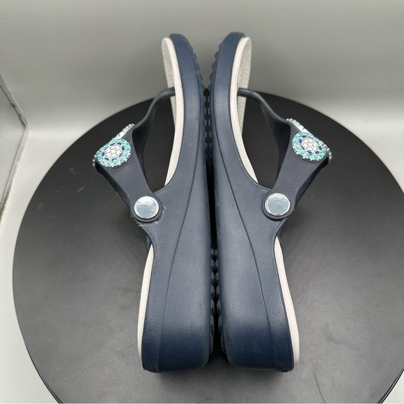 Crocs Sanrah Diamante Wedge Flip Sandal Women 8 Navy Blue Crystal/Embellished - Picture 8 of 11